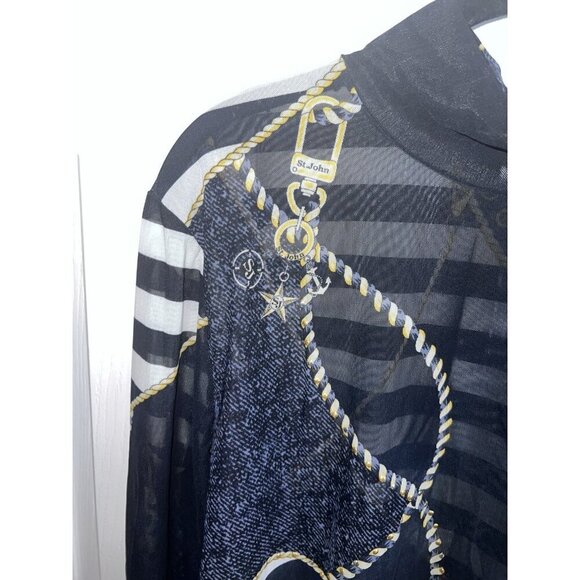 ST JOHN SPORT Nautical Print Mesh Mock Neck Long Sleeve Top Sz XL - Picture 6 of 16